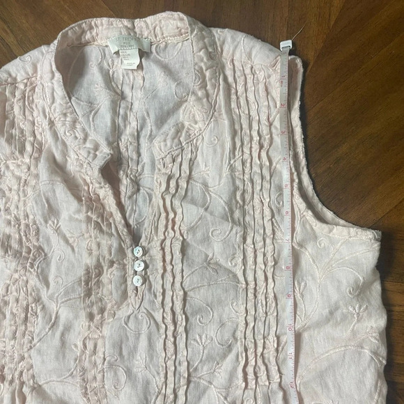 St. Tropez West 100 percent Linen Light Pink Sleeveless Embroidered Top Large - Picture 7 of 8